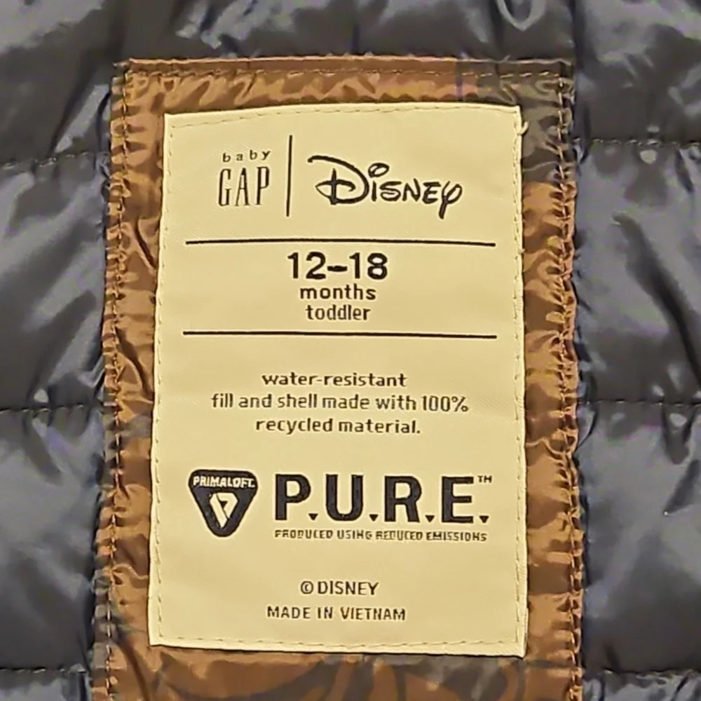 Baby GAP Brown and Blue Mickey Mouse Puffer Jacket 12-18 Months